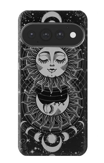 S3854 Visage de soleil mystique Croissant de lune Etui Coque Housse pour Google Pixel 11, 11 Pro