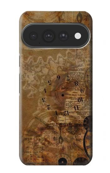 S3456 Papier Steampunk Horloge millésimé Etui Coque Housse pour Google Pixel 11 Pro XL