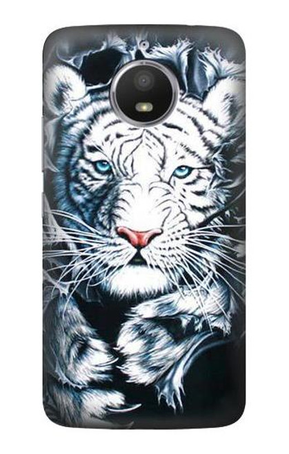 S0265 White Tiger Etui Coque Housse pour Motorola Moto E4 Plus