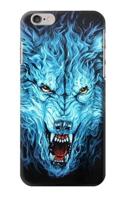 S0752 Blue Fire Grim Wolf Etui Coque Housse pour iPhone 6 Plus, 6S Plus
