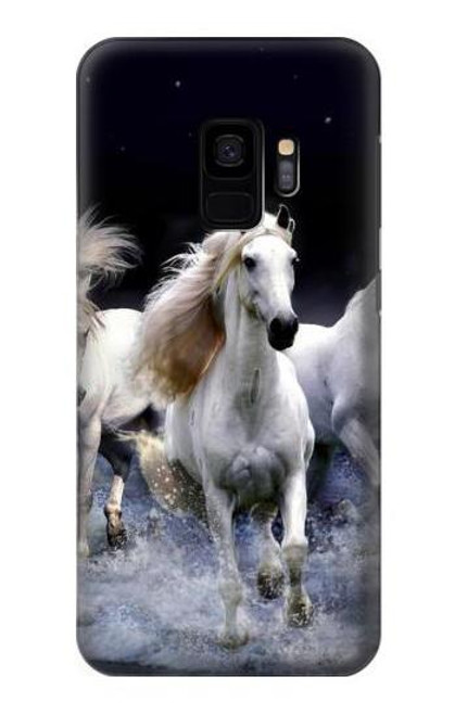 S0246 White Horse Etui Coque Housse pour Samsung Galaxy S9