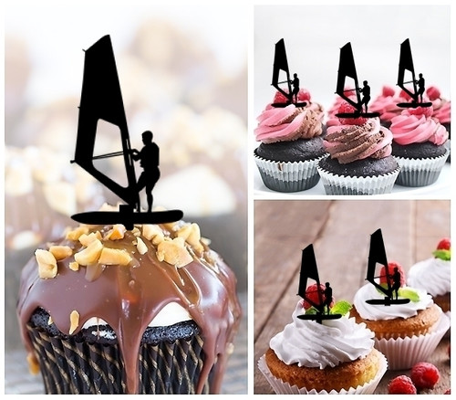 TA0017 Windsurfing Cupcake Toppers Acrylique De Mariage Joyeux anniversaire pour Gâteau Partie Décoration 10 Pièces
