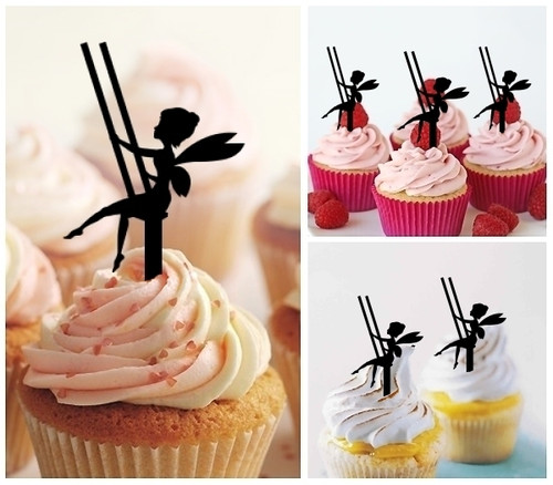 TA0100 Fairy Tinkerbell and a Swinging Chair Cupcake Toppers Acrylique De Mariage Joyeux anniversaire pour Gâteau Partie Décoration 10 Pièces