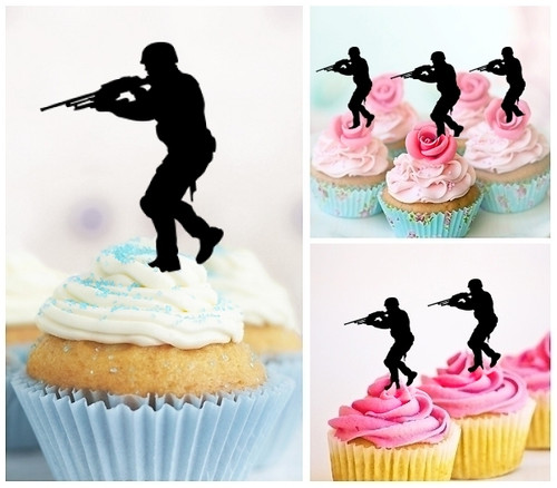 TA0101 Sniper Cupcake Toppers Acrylique De Mariage Joyeux anniversaire pour Gâteau Partie Décoration 10 Pièces