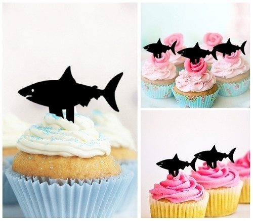 TA0121 Great White Shark Cupcake Toppers Acrylique De Mariage Joyeux anniversaire pour Gâteau Partie Décoration 10 Pièces