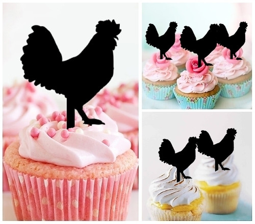 TA0123 Chicken Cupcake Toppers Acrylique De Mariage Joyeux anniversaire pour Gâteau Partie Décoration 10 Pièces