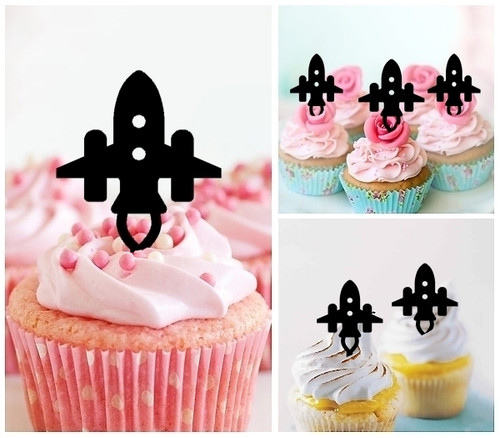 TA0423 Spacecraft Galaxy Cupcake Toppers Acrylique De Mariage Joyeux anniversaire pour Gâteau Partie Décoration 10 Pièces