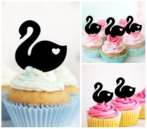 TA0431 Swan Love Heart Cupcake Toppers Acrylique De Mariage Joyeux anniversaire pour Gâteau Partie Décoration 10 Pièces