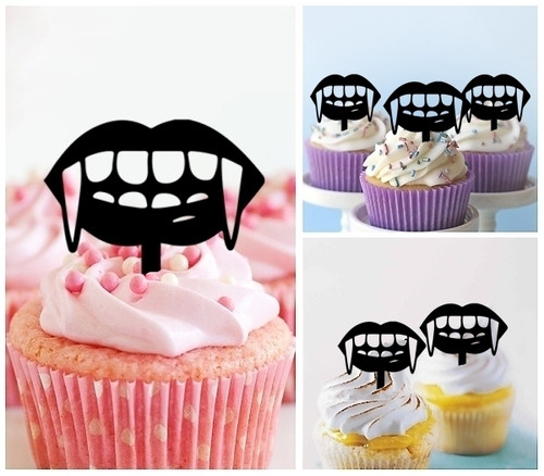 TA0509 Vampire Teeth Halloween Cupcake Toppers Acrylique De Mariage Joyeux anniversaire pour Gâteau Partie Décoration 10 Pièces