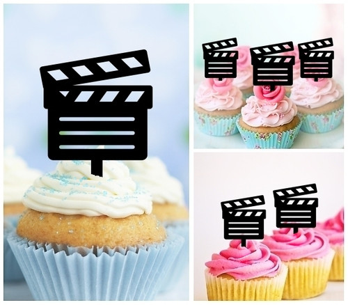 TA0558 Director Clapboard Movie Slate Cupcake Toppers Acrylique De Mariage Joyeux anniversaire pour Gâteau Partie Décoration 10 Pièces