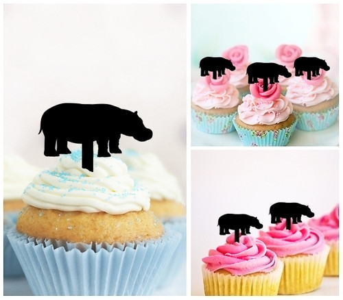 TA0595 Hippopotamus Cupcake Toppers Acrylique De Mariage Joyeux anniversaire pour Gâteau Partie Décoration 10 Pièces
