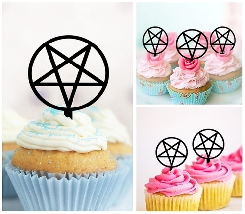 TA0601 Inverted Pentagram Cupcake Toppers Acrylique De Mariage Joyeux anniversaire pour Gâteau Partie Décoration 10 Pièces