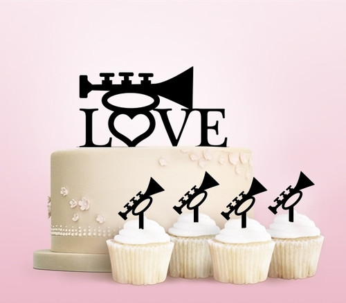 TC0015 Love Trumpet Cake Cupcake Toppers Acrylique De Mariage Joyeux pour Gâteau Partie Décoration 11 Pièces