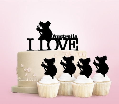 TC0017 I Love Australia Koala Cake Cupcake Toppers Acrylique De Mariage Joyeux pour Gâteau Partie Décoration 11 Pièces