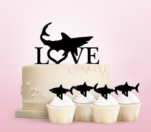 TC0019 Love Shark Cake Cupcake Toppers Acrylique De Mariage Joyeux pour Gâteau Partie Décoration 11 Pièces