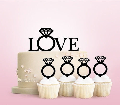 TC0022 Love Diamond Ring Cake Cupcake Toppers Acrylique De Mariage Joyeux pour Gâteau Partie Décoration 11 Pièces