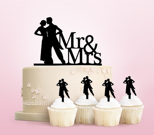 TC0026 Mr and Mrs Couple Cake Cupcake Toppers Acrylique De Mariage Joyeux pour Gâteau Partie Décoration 11 Pièces