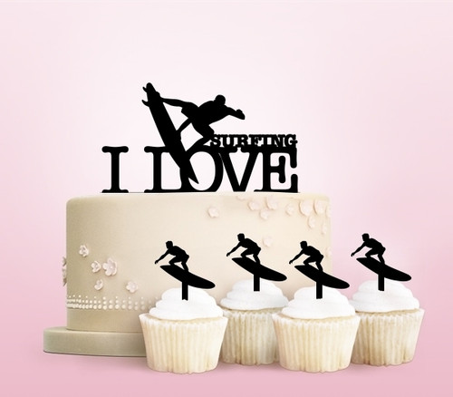 TC0042 I Love Surfing Cake Cupcake Toppers Acrylique De Mariage Joyeux pour Gâteau Partie Décoration 11 Pièces