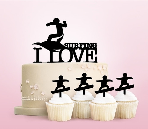 TC0053 I Love Surfing Surf Cake Cupcake Toppers Acrylique De Mariage Joyeux pour Gâteau Partie Décoration 11 Pièces