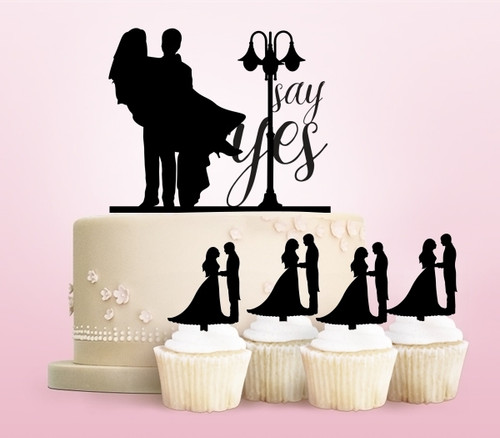 TC0054 Say Yes Marry Me Cake Cupcake Toppers Acrylique De Mariage Joyeux pour Gâteau Partie Décoration 11 Pièces