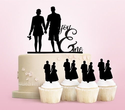 TC0056 You and Me Couple Cake Cupcake Toppers Acrylique De Mariage Joyeux pour Gâteau Partie Décoration 11 Pièces