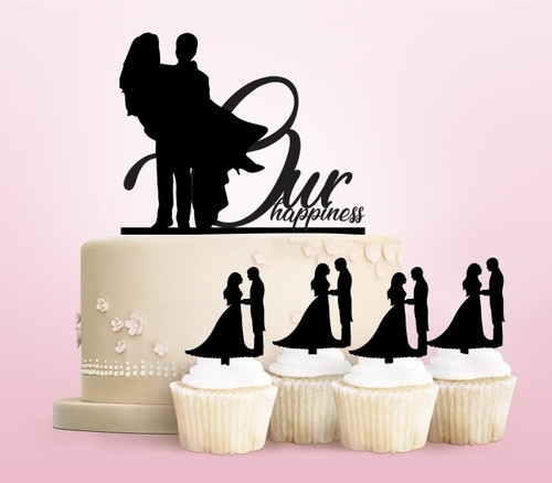 TC0058 Our Happiness Love Cake Cupcake Toppers Acrylique De Mariage Joyeux pour Gâteau Partie Décoration 11 Pièces