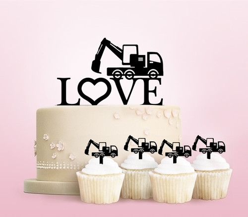 TC0061 Love Backhoe Construction Cake Cupcake Toppers Acrylique De Mariage Joyeux pour Gâteau Partie Décoration 11 Pièces