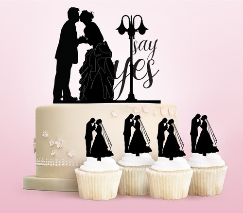 TC0065 Say Yes Marry Cake Cupcake Toppers Acrylique De Mariage Joyeux pour Gâteau Partie Décoration 11 Pièces