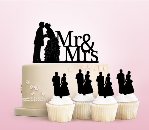 TC0070 Mr and Mrs Marry Bride and Groom Cake Cupcake Toppers Acrylique De Mariage Joyeux pour Gâteau Partie Décoration 11 Pièces