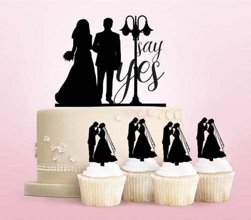 TC0094 Say Yes Marry Bride and Groom Cake Cupcake Toppers Acrylique De Mariage Joyeux pour Gâteau Partie Décoration 11 Pièces
