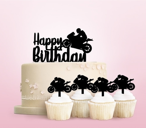 TC0103 Happy Birthday Motorcycle Racing Cake Cupcake Toppers Acrylique De Mariage Joyeux pour Gâteau Partie Décoration 11 Pièces