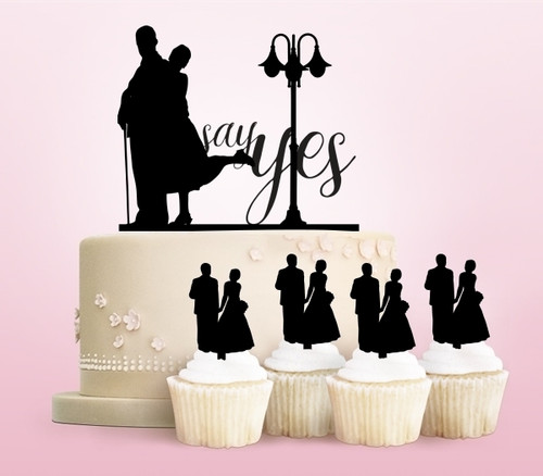 TC0105 Say Yes Couple in Love Cake Cupcake Toppers Acrylique De Mariage Joyeux pour Gâteau Partie Décoration 11 Pièces