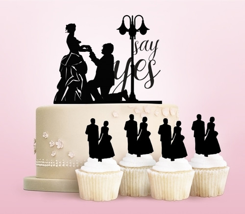 TC0136 Say Yes Propose Marry Cake Cupcake Toppers Acrylique De Mariage Joyeux pour Gâteau Partie Décoration 11 Pièces