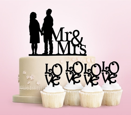 TC0158 Mr and Mrs Cake Cupcake Toppers Acrylique De Mariage Joyeux pour Gâteau Partie Décoration 11 Pièces