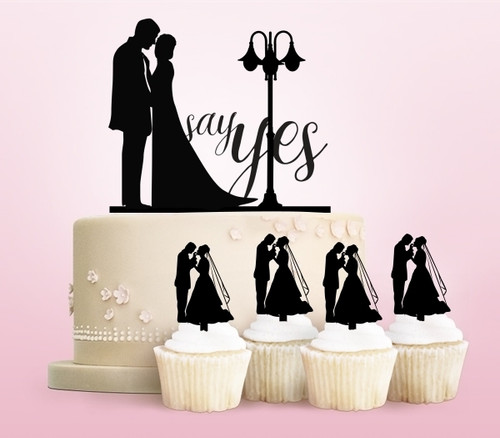 TC0162 Say Yes Marry Bride and Groom Cake Cupcake Toppers Acrylique De Mariage Joyeux pour Gâteau Partie Décoration 11 Pièces