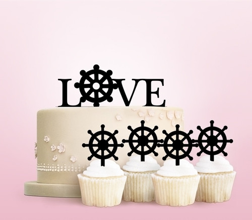 TC0177 Love Ship Wheel Cake Cupcake Toppers Acrylique De Mariage Joyeux pour Gâteau Partie Décoration 11 Pièces