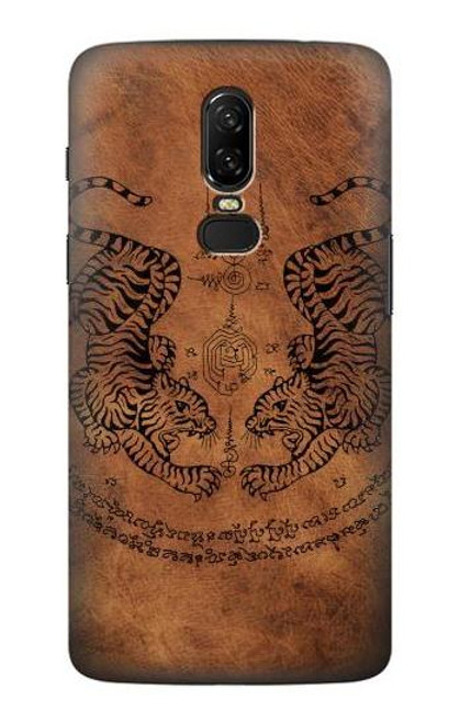 S3209 Sak Yant Twin Tiger Etui Coque Housse pour OnePlus 6