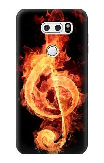S0493 Music Note Burn Etui Coque Housse pour LG V30, LG V30 Plus, LG V30S ThinQ, LG V35, LG V35 ThinQ