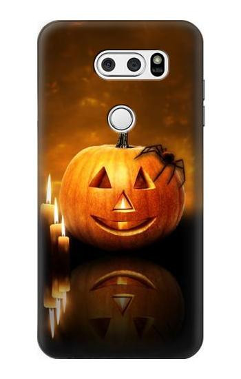 S1083 Pumpkin Spider Candles Halloween Etui Coque Housse pour LG V30, LG V30 Plus, LG V30S ThinQ, LG V35, LG V35 ThinQ