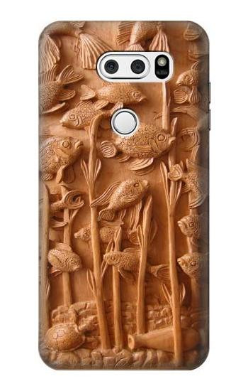 S1307 Fish Wood Carving Graphic Printed Etui Coque Housse pour LG V30, LG V30 Plus, LG V30S ThinQ, LG V35, LG V35 ThinQ