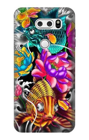 S1630 Fish Japanese Oriental Tattoo Etui Coque Housse pour LG V30, LG V30 Plus, LG V30S ThinQ, LG V35, LG V35 ThinQ