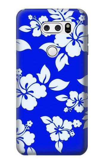 S2244 Hawaiian Hibiscus Blue Pattern Etui Coque Housse pour LG V30, LG V30 Plus, LG V30S ThinQ, LG V35, LG V35 ThinQ