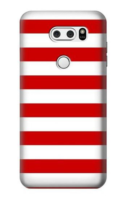 S2364 Red and White Striped Etui Coque Housse pour LG V30, LG V30 Plus, LG V30S ThinQ, LG V35, LG V35 ThinQ