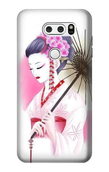S2579 Japanese Traditional Geisha Kimono Etui Coque Housse pour LG V30, LG V30 Plus, LG V30S ThinQ, LG V35, LG V35 ThinQ