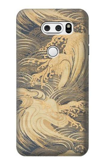 S2680 Japan Art Obi With Stylized Waves Etui Coque Housse pour LG V30, LG V30 Plus, LG V30S ThinQ, LG V35, LG V35 ThinQ