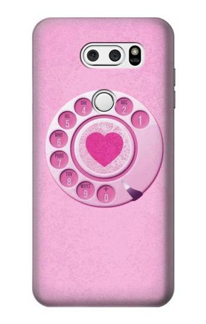 S2847 Pink Retro Rotary Phone Etui Coque Housse pour LG V30, LG V30 Plus, LG V30S ThinQ, LG V35, LG V35 ThinQ