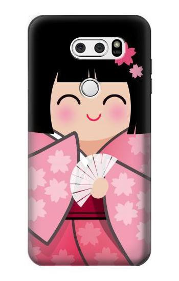 S3042 Japan Girl Hina Doll Kimono Sakura Etui Coque Housse pour LG V30, LG V30 Plus, LG V30S ThinQ, LG V35, LG V35 ThinQ