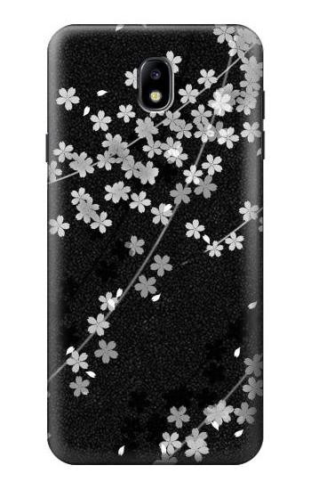 S2544 Japanese Kimono Style Black Flower Pattern Etui Coque Housse pour Samsung Galaxy J7 (2018), J7 Aero, J7 Top, J7 Aura, J7 Crown, J7 Refine, J7 Eon, J7 V 2nd Gen, J7 Star