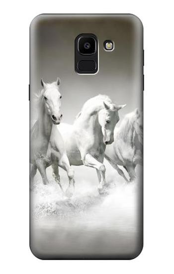 S0933 White Horses Etui Coque Housse pour Samsung Galaxy J6 (2018)