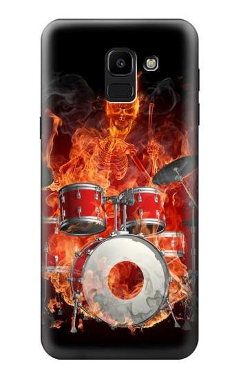 S1431 Skull Drum Fire Rock Etui Coque Housse pour Samsung Galaxy J6 (2018)
